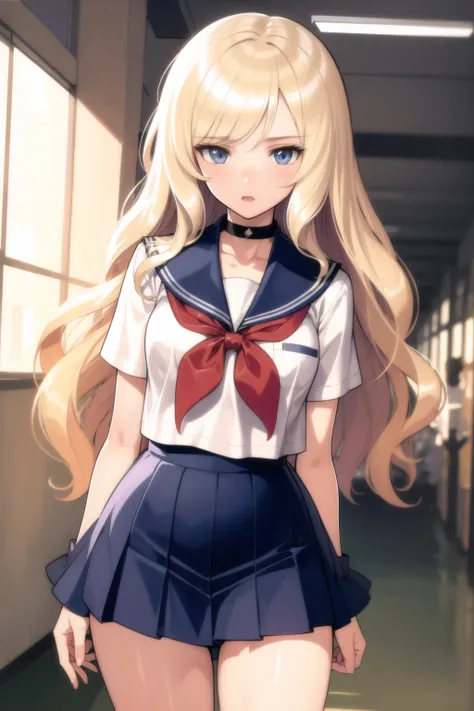 <lora:tony_taka_v0.3:1>
1girl, school uniform, blue sailor collar,
<lora:school_hallway_v0.1:1> school hallway, long hair, wavy hair, blonde hair,, masterpiece, best quality, highly detailed
