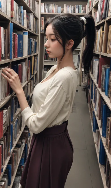 1girl,lib_bg,ponytail,nsfw,clothing aside <lora:libbg_v11:1.0>