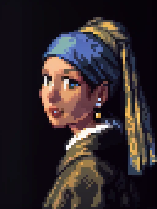 pixel art, girl with a pearl earring  <lora:svportrait64-v1:0.9>