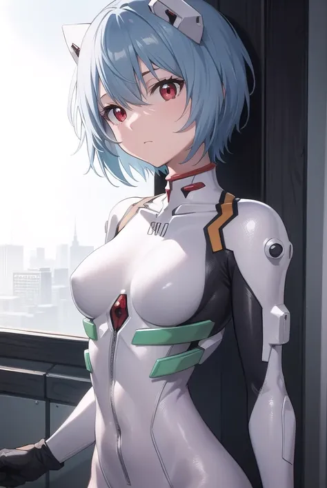 reiayanami, <lora:reiayanamitest:1>, rei ayanami, blue hair, short hair, (red eyes:1.5), (small breast:1.2),
BREAK bodysuit, headgear, plugsuit, white bodysuit,
BREAK outdoors, city,
BREAK looking at viewer, 
BREAK <lora:GoodHands-vanilla:1>, (masterpiece:...