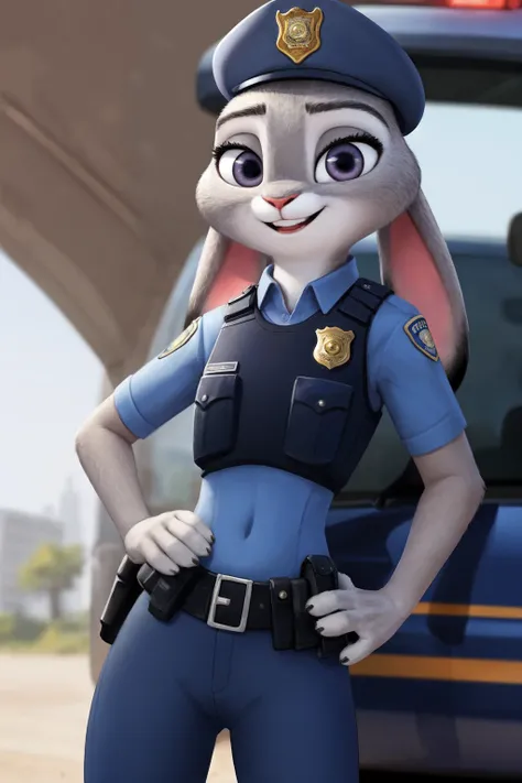 (by qupostuv35:1.2), female, (Detailed face), (solo:1.1), (more details:1.1), ((anthro, humanoid)), [(thin:1.1) : small petite : (Judy rabbit:1.2):4], (Detailed face), (anthropomorphic legs, anthropomorphic hands:1.1), (solo), hot sunny day, (police unifor...