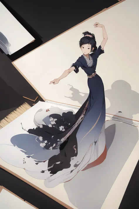 absurdres, highres, ultra detailed, (1girl:1.3),
BREAK
, sumi-e style, expressive brush strokes, ink wash, gradation, monochromatic, poetic atmosphere, delicate balance, fluid motion