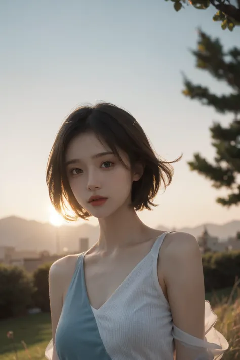 Best quality,masterpiece,ultra high res,photorealistic,raw photo,unity 8k wallpaper, panorama, cinematic lighting,
on grass, sunset, dappled sunlight, golden hour lighting, backlighting, blurry background, (lens flare), wind, pastel colors, soft light,
1gi...