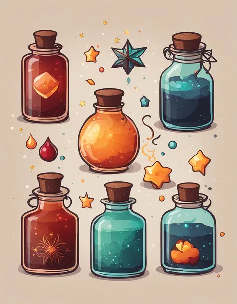 a set of magical potions with magical properties that can be used to heal someone