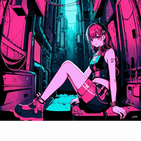 (masterpiece,best quality:1.5), ultra realistic,32k,RAW photo,(high detailed skin:1.2), 8k uhd, 1 girl, sitting, cyberpunk, smile,  (lofi color), neon color, (hyper lofi), <lora:hyper_lofi:0.65>