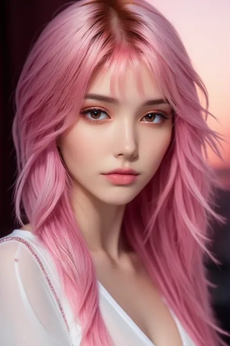 (masterpiece,best quality, ultra realistic,32k,RAW photo,detail skin, 8k uhd, dslr,high quality, film grain:1.5),
long hair, pink hair hair:1.1,portrait,lady, brown eyes, dark white Emo clothing, freckles,
(Vibrant gradient background,led light, edge lig...