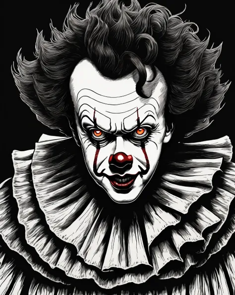 tim curry,pennywise,headshot portrait,junji ito style,inked,horror manga,<lora:XL_itoStyleLycoris:1.0>,, 8k, 4k, (highres:1.1), best quality;