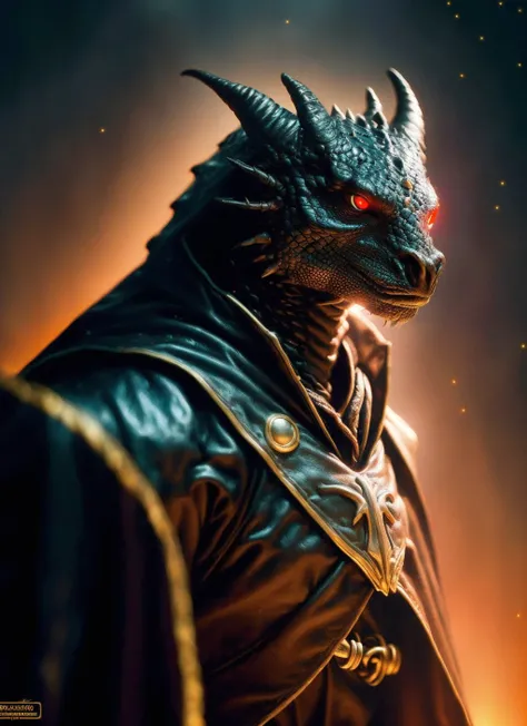 realistic, photo, film grain, black dragonborn, solo, red eyes, male, upper body, male focus, horns, cape, armor, glowing, glowing eyes
, volumetrics dtx, (film grain, blurry background, blurry foreground, bokeh, depth of field, motion blur, realistic:1.3)...