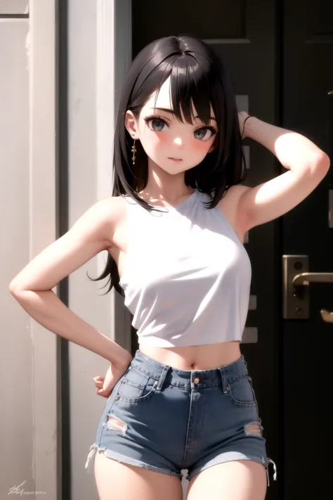 <lora:denim_shorts_v0.2:1>
1girl, high-waist shorts, cutoffs, tank top,, masterpiece, best quality, highly detailed