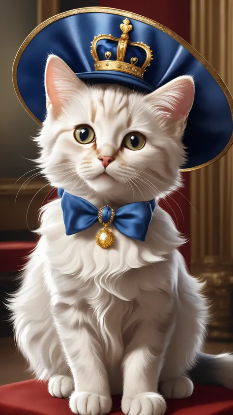 (((masterpiece))), (((best quality))), ((highly detailed)), (8k portrait of a cute small cat with hat), (royal pose), (noble cat), (digital art)