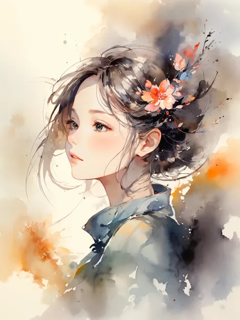 absurdres, highres, ultra detailed, (1girl:1.3), kawaii
BREAK
 expressive brush strokes, ink wash, gradation, , poetic atmosphere, delicate balance, fluid motion