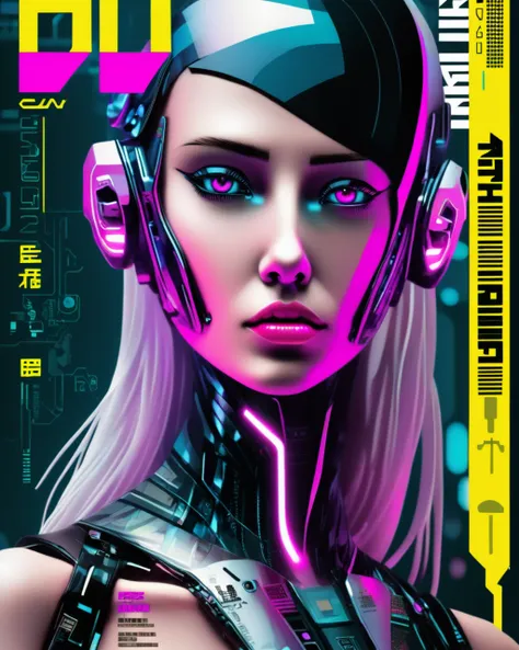 a cyberpunk magazine cover,  ((fashion cover, a nice cyber girl on it))<lora:cybergraphic_sdxl:1.0>