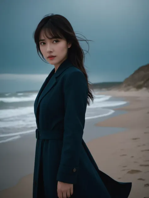 <lora:LoRA-mix-sdxl-v3:0.7>,cinematic photo {sll,1girl,solo,beach,wind,looking at viewer,short coat,long dress,dusk,upper body,} . 35mm photograph,realistic,high quality,highres,professional,4k,highly detailed,professional,realistic photograph,transparent,