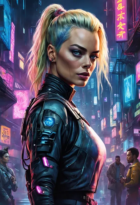 ((margot robbie)) as a cyberpunk netrunner, portrait, cyberpunk, synthwave, drive, shadowrun, blade runner, neon tokyo, ((3d render)), high quality, masterpiece, intricate detail