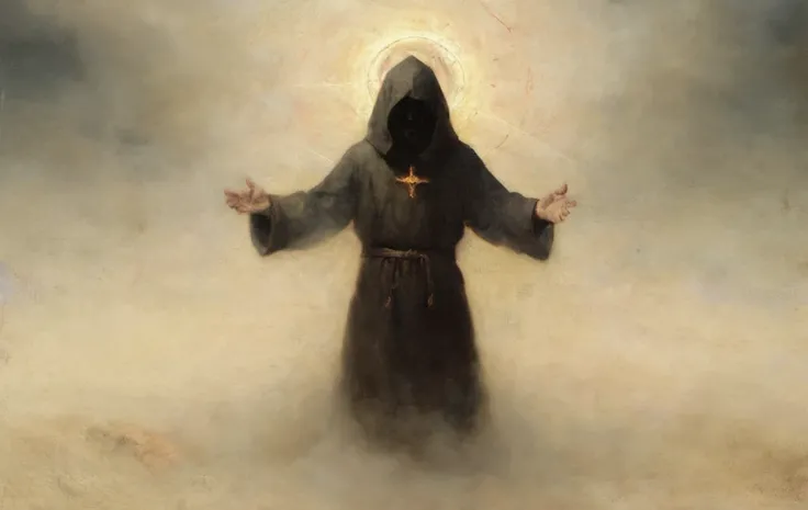 evil dark monk hooded and faceless summoning a portal in hell by Odd Nerdrum