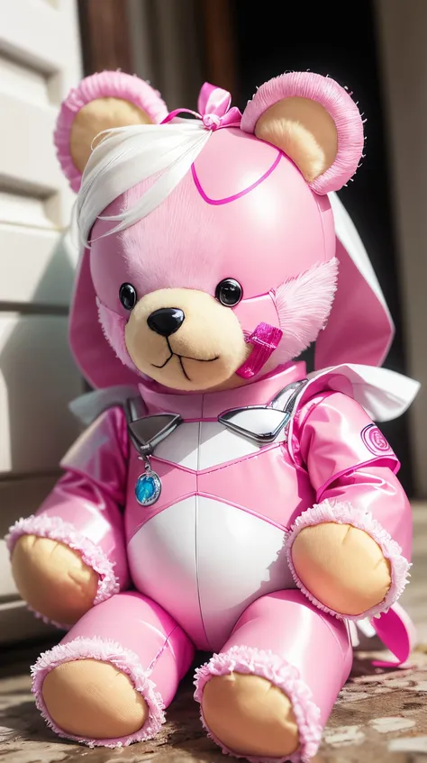 <lora:barbiecore:0.8> barbiecore teddybear, (shiny plastic:0.8), (pink and white:0.9), (pastel:0.85)