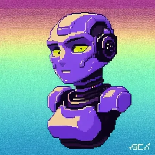 huge robot portrait, pixel art style,