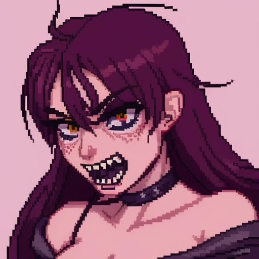 rose portrait, pixel art style,fangs, angry,detailed,closeup,humanoid