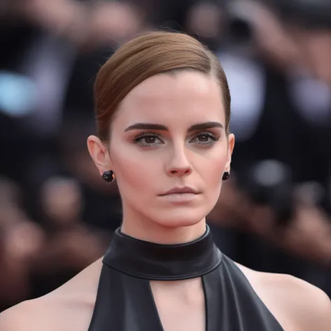 portrait photo of a woman on the red carpet wearing an elegant dress,wearing a tight thin black leather choker around her neck, ...