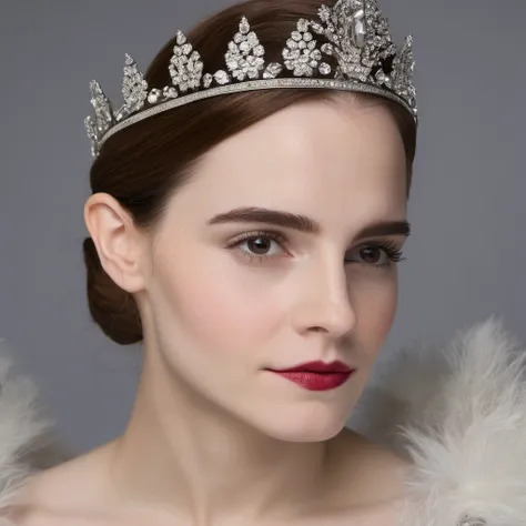 Portrait photo of an actress dressed as a medieval queen with a delicate tiara on her head, Nikon Z9, realistic matte skin, skin texture visible, (sharp focus), (high quality)