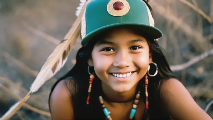 AnalogRedmAF,
8k modern photograph of native american girl, green hip hop cap, smiling
, <lora:AnalogRedmond-AnalogRedmAF-Repet5-100-NewMulti-DIM128-SNR4:1>