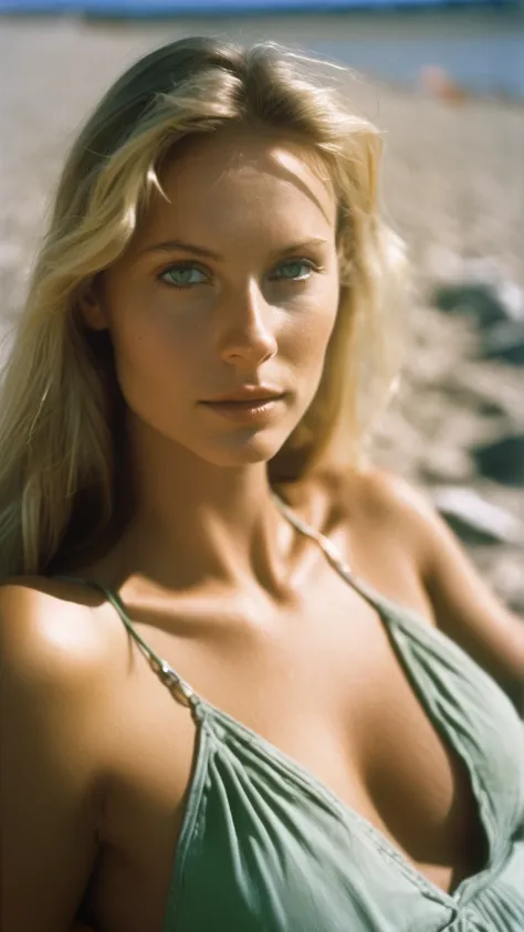 AnalogRedmAF,
analog style, photo of a beautiful swedish model sunbathing on the beach, fine details taken with an Asahi reflex 35 mm , who looks at you in a sensual way with two beautiful green eyes, frontal view
, <lora:AnalogRedmond-AnalogRedmAF-Repet5...