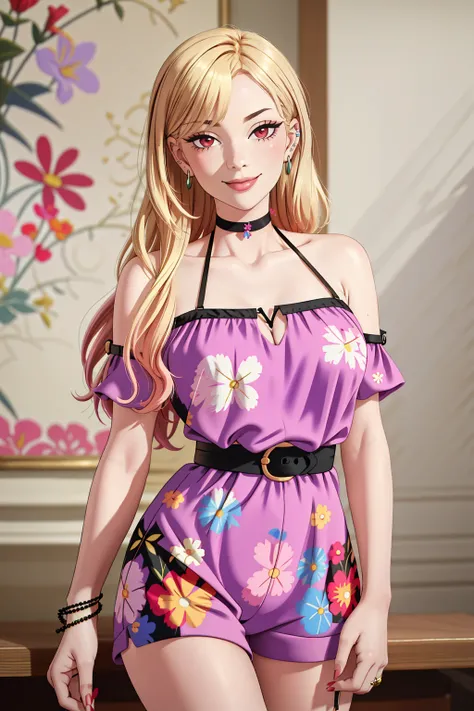 ((Masterpiece, best quality)),edgQuality,smirk,smug,
playsuit, a woman in a romper ,belt,with cut out sides ,wearing a playsuit,floral embroidery <lora:Playsuit2:1>
<lora:MarinKitagawa:0.65>gradient blonde hair color, piercings, choker,red eyes,