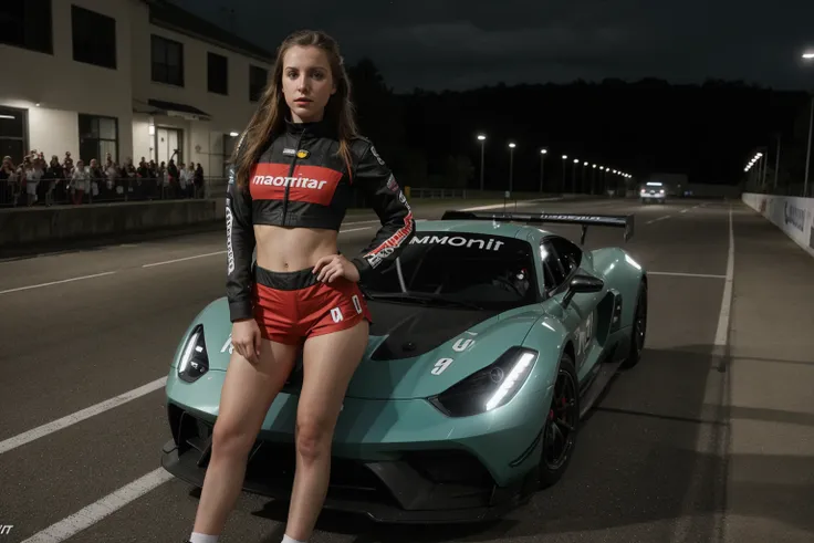 photo, Sportscar, woman, racing flag, harsh camera flash