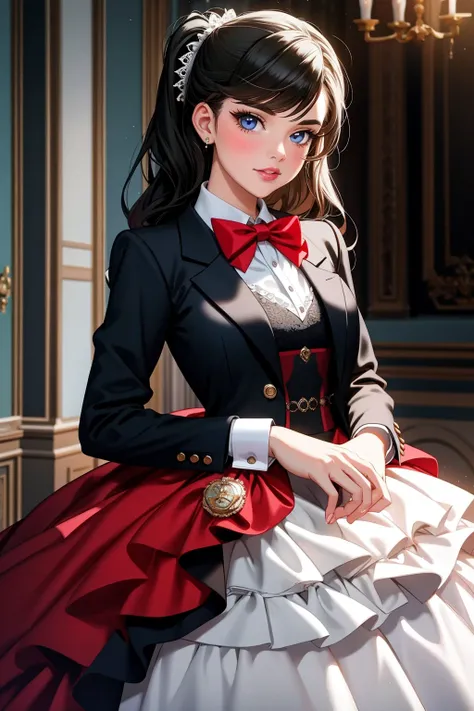 ((Masterpiece, best quality)), 
ballgown,edgPreppy,edgPreppy, a woman in a ([set of edgPreppy clothes,blazer|ballgown,ribbons,frills]::0.5) posing for a picture ,wearing edgPreppy with ballgown,
 <lora:edgPreppyGown:1>