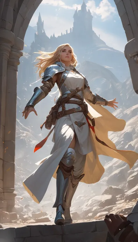 breathtaking Cinematic scene, hero view, female cleric, Dungeons and Dragons <lora:dungeons_and_dragons:1>, action pose, detailed background, masterpiece, best quality, high quality, absurdres . award-winning, professional, highly detailed