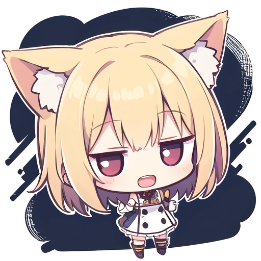 <lora:hotarueye_jitome11_v100:1>, 1girl, (chibi:1.4), smile, open mouth, dynamic angle, standing, animal ear, blonde hair