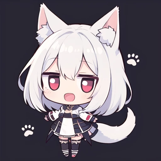 <lora:hotarueye_jitome11_v100:1>, 1girl, (chibi:1.4), smile, open mouth, dynamic angle, standing, animal ear, white hair,