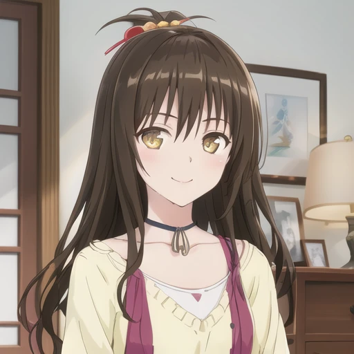 anime girl with long brown hair and a pink dress