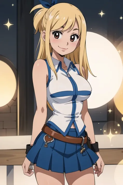 centered, award winning photo, (looking at viewer:1.2), | smile,  Lucy_Heartfilia, | | head titled to side, blushing, bokeh, depth of field, cinematic composition, | <lora:Lucy_Heartfilia_Anime:0.8>