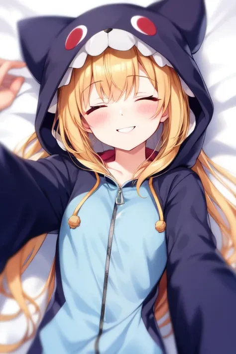 onesie, pov, blush, smile, looking at viewer, sleepy, half-closed eyes,