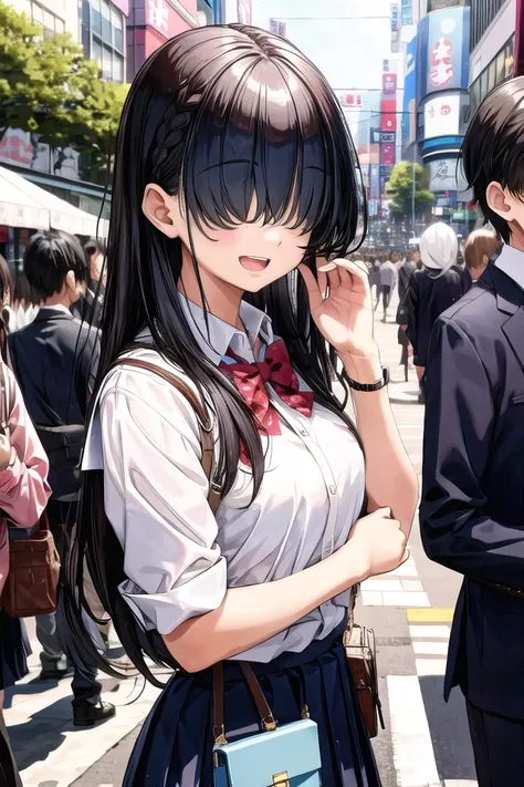 insanely detailed, absurdres, ultra-highres, ultra-detailed, best quality, 1 girl, solo, 16 years old, nice hands, perfect hands, BREAK, (wearing school uniform), happy smile, laugh, open mouth, dynamic pose, cowboy shot, looking at viewer, BREAK, slender,...