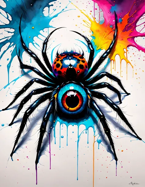 The eye of the spider capture the souls of those that stare <lora:SDXLPaintSplash:0.8>  Colorsplash high quality, beautiful, metaphor