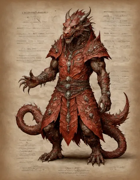 on parchment full body huge muscular dragon-rat-man shaman wearing intricate robes magical runes wasteland red scaly skin detailed photorealistic texture cinematic light fantastical and intense