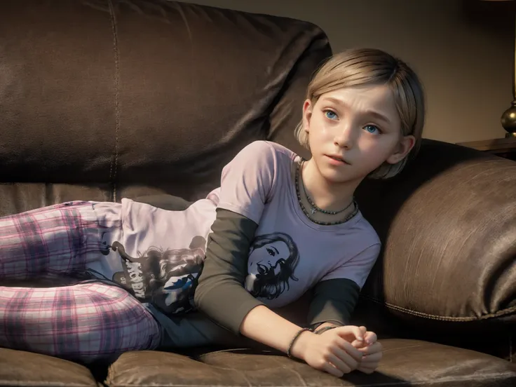 blond girl laying on a couch with her legs crossed