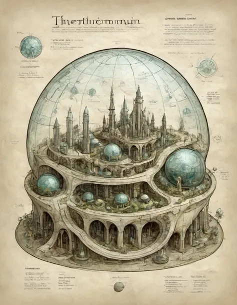 on parchment expert cartography well-planned futuristic city glass domes and hydroponics on a off-world outpost clean line art