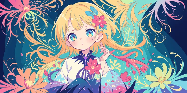 anime,(masterpiece, top quality, best quality, official art, beautiful and aesthetic:1.2),(1girl),upper body,extreme detailed,(fractal art:1.3),colorful,flowers,highest detailed,