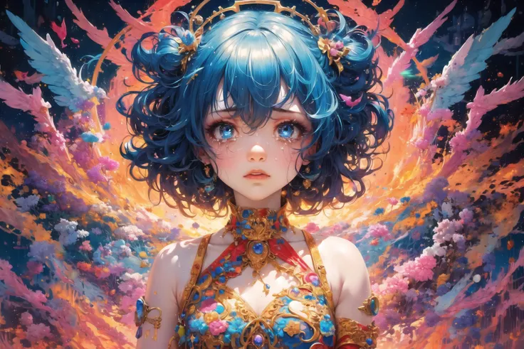 masterpiece, best quality,1girl, (glowing:1.15), tears, (holy:1.25), (flying:1.25), dreamwave, (aesthetic:1.25), abstract <lora:Dreamwave v2.5_8200:1>