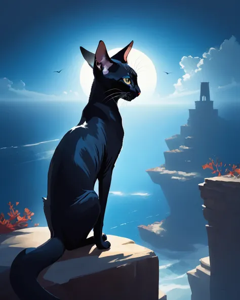 [art by Guillem H. Pongiluppi:art by Jacob Lawrence:12], Stunning Oriental Shorthair Cat, background is [The Great Barrier Reef|Gorge], Clear skies, Suffering, Neoclassicism  <lora:counterfeitxl_v10.FFai.lora:1>