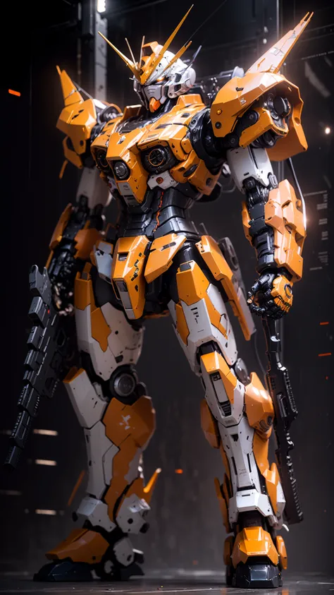 BJ_Gundam,solo,holding,standing,weapon,orange_eyes,gun,no_humans,robot,holding_gun,mecha,clenched_hands,science_fiction,v-fin,
cinematic lighting,strong contrast,high level of detail,Best quality,masterpiece,White background,<lora:Gundam_Mecha_v3.5(4440):0...