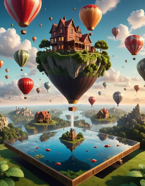 Steampunk style <lora:FF.74.copaxTimelessxlSDXL1_v5.lora:1> 6+girls, multiple girls, multiple boys, 6+boys, everyone, a large window with many different colored glass panels on its sides and a person standing in front of it a floating island with a house a...