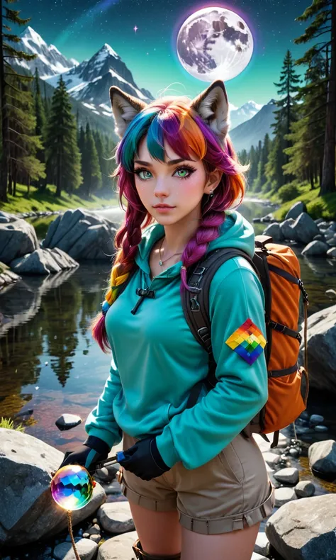 Minecraft style <lora:FF.81.sdxlYamersRealism_version2.lora:1> (1girl, thin adult girl:1.2), (dark glass skin, diamond body, multi colored eyes:1.3), dark brown eyes, chestnut hair, mutton chops, (post apocalypse:0.8), portrait, solo, half shot, looking do...