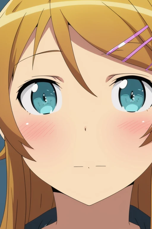 <lora:Oreimo_kousaka kirino:0.7> kousaka kirino, 
1girl, solo, long hair, looking at viewer, blush, blue eyes, simple background, hair ornament, closed mouth, comic, greyscale, hairclip, aqua eyes, no humans, blue background, black background, close-up, bl...