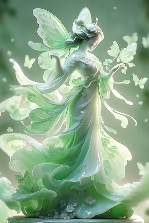 jade Sculptureï¼jade, realisticï¼1 girl, dancing, butterfly wings, floral background,  pure white skin, cinematic light, <lora:jade:0.9>