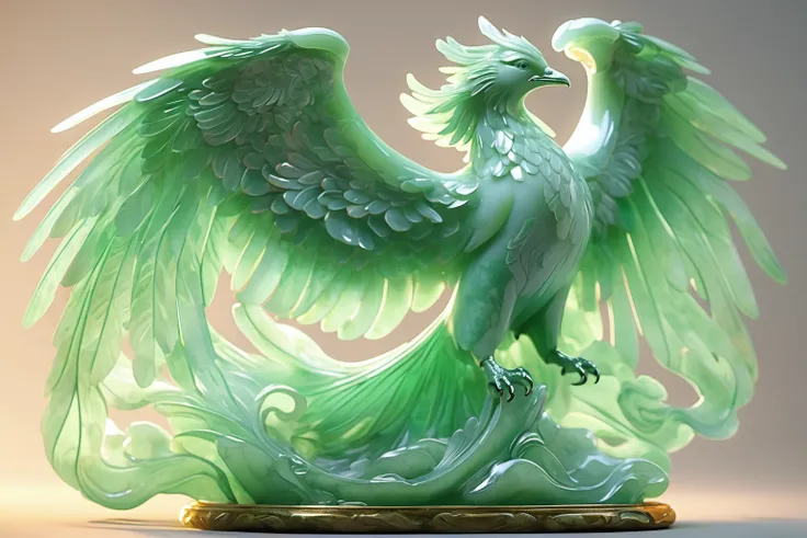 jade sculptureï¼jade, realisticï¼phoenix, feathered wings,  cinematic light, <lora:jade:0.7>