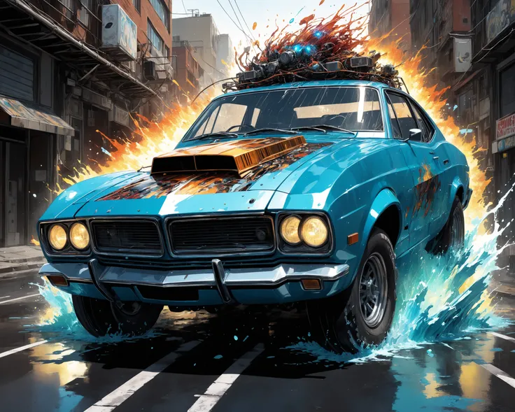 , vehicle, , lovely,, a comic book panel by John Brown Abercromby , [:anime line art:0.2], Thunder and Elemental and Light and solar themed, epic splash art , rasquache, , abstract, pixel art by Carne Griffiths , [:anime line art:0.2], Crystal and Energy t...